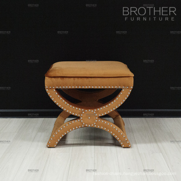 Modern design luxury x shape fabric tufted stool ottoman with nails